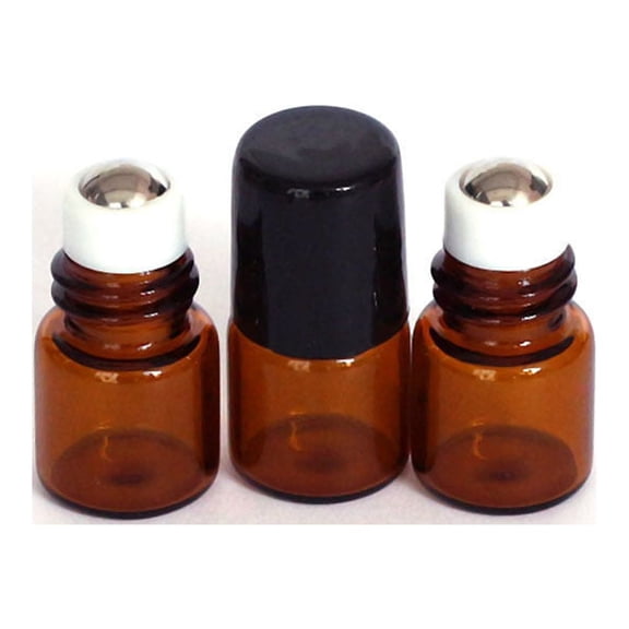 jiaroswwei 10Pcs 1ml Empty Brown Glass Bottle Roller Ball Essential Oil Liquid Container
