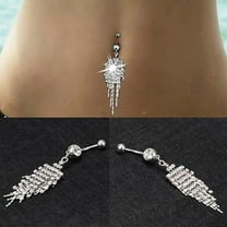 jiaroswwei 1Pc Shiny Rhinestone Tassel Long Chain Dangle Navel Belly Button Ring Bar