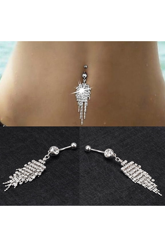 1Pc Shiny Rhinestone Tassel Long Chain Dangle Navel Belly Button Ring Bar