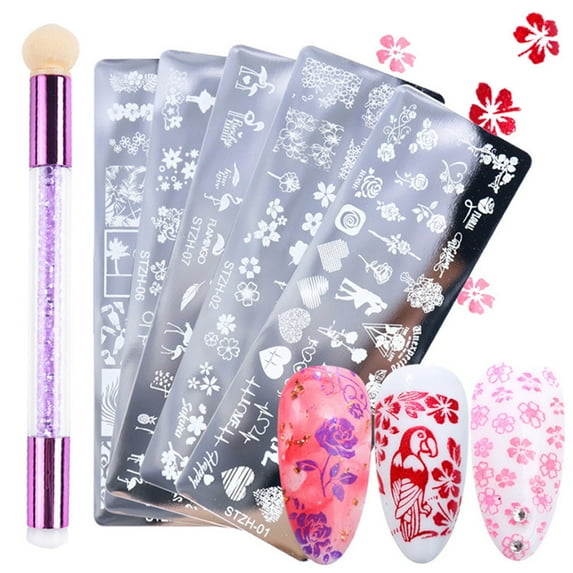 jiaroswwei 1Set Nail Stamping Plate Exquisite Pattern Shiny Effect DIY Nail Transfer Print Template for Makeup
