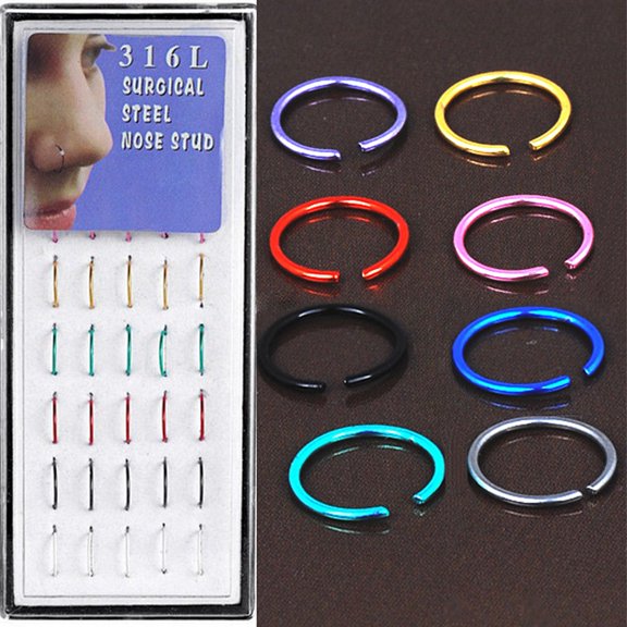 jiaroswwei 20 PCS Nose Rings Multi-Colors Durable Stainless Steel Anti-rust Nose Decoration for Women