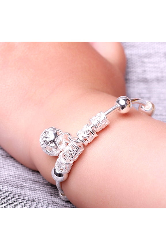 2Pcs Adjustable Infant Baby Embossing Bell Bangle Hand Bracelet Jewelry Gift