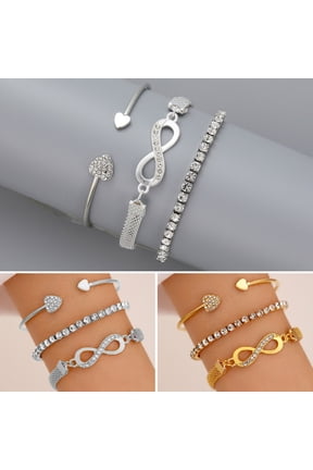 3 Pcs/Set Rhinestone Cuff Bracelets Heart Open Bracelet Jewelry Retro Lucky Stack Bracelets for Women Adjustable Dainty Bracelet Gifts