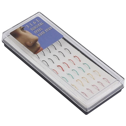 jiaroswwei 40Pcs Mixed Color Stainless Steel Nose Studs Hoops Body Piercing Rings Jewelry