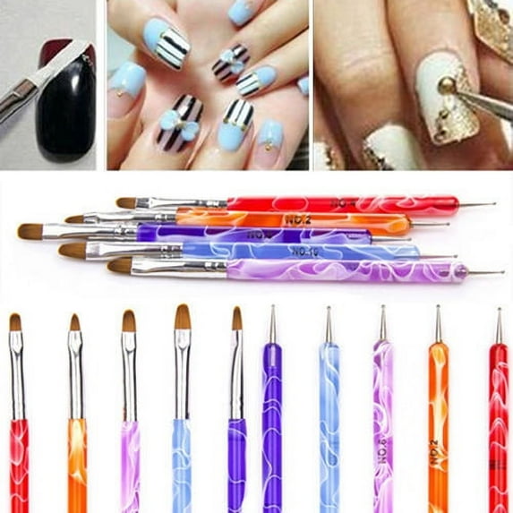 jiaroswwei 5Pcs 2 Ways Marbleizing Dotting Painting Manicure Brush Pen Nail Art Paint Tool