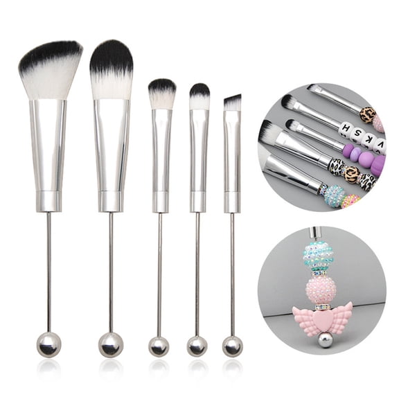 jiaroswwei 5Pcs/Set Makeup Brush Set DIY Metal Handle Beaded Finely Made Soft Bristles Natural Delicate Makeup Effect Brushes