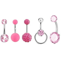 jiaroswwei 5Pcs/Set Women Navel Rings Geometric Decorative Cubic Zirconia Belly Button Bar Rings Body Piercing Jewelry for Beach
