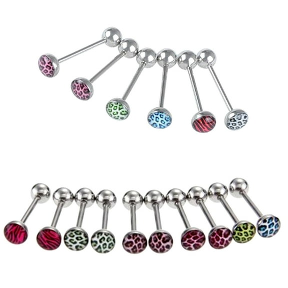 jiaroswwei 6/10Pcs/Set Women Leopard Print Bar Tongue Lip Navel Ring Body Piercing Jewelry