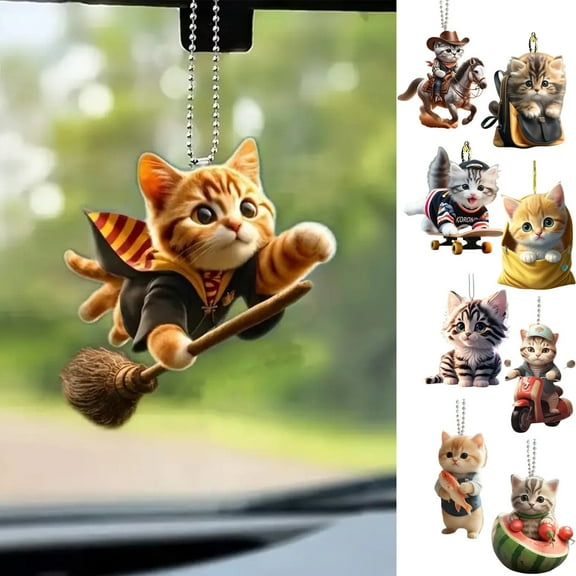 jiaroswwei Acrylic 2D Cat Car Hanging Decoration, Home Office Backpack Auto Rearview Mirror Cartoon Kitten Animal Hanging Ornament Pendant