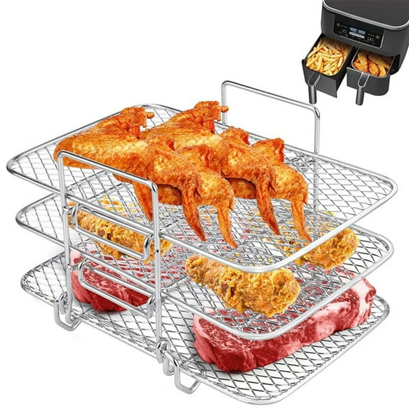 jiaroswwei Air Fryer Rack 3 Layers, Stackable Dehydrator Racks Stainless Steel Grill Tray Air Fryer Accessories for Baking Roasting