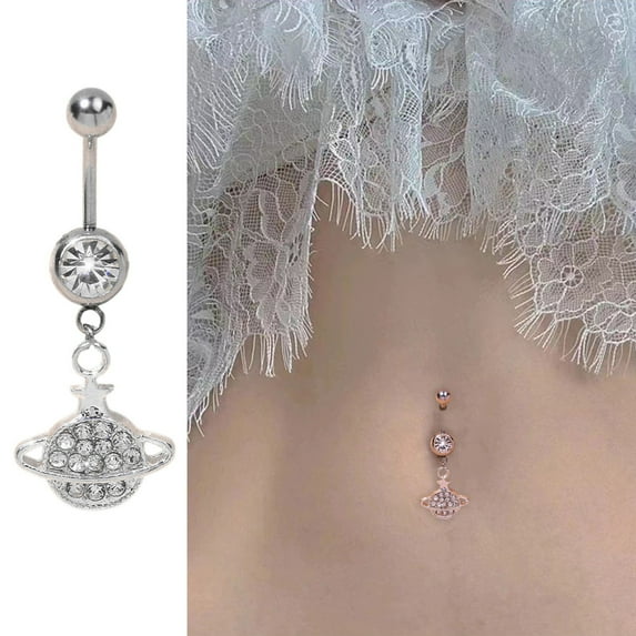 jiaroswwei Belly Button Ring Rhinestone Love Heart Butterflies Five-pointed Star Pendant Sexy Hypoallergenic Stainless Steel Navel Body Piercing Dangle Ring Fashion Jewelry Gift