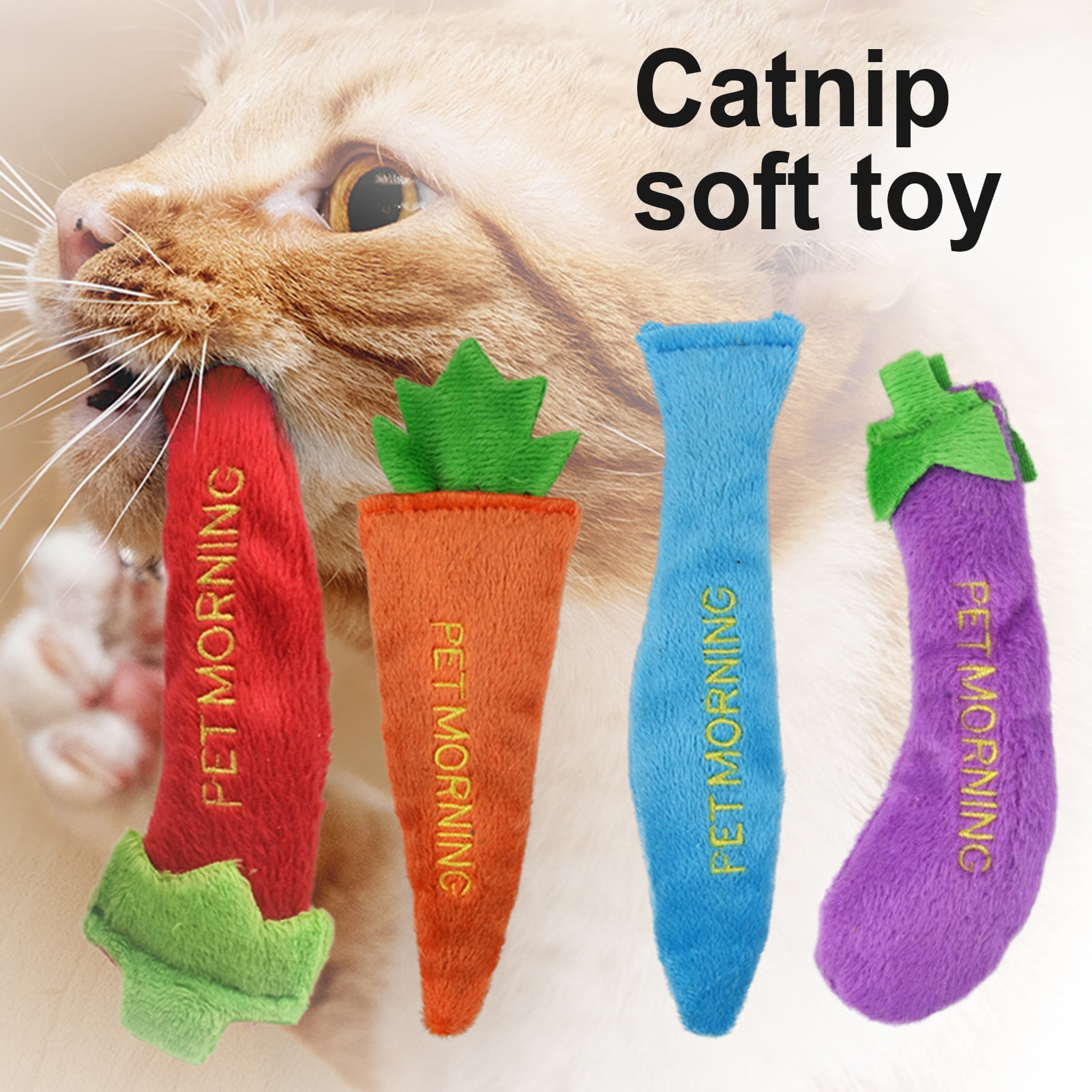 jiaroswwei Cat Simulated Eggplant Pepper Carrot Catnip Plush Toy Bite