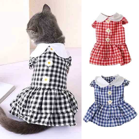 jiaroswwei Dog Dress Plaid Pattern Pet Outfit Princess Skirt Cat Clothes Summer Small Dog Clothes for Female Dog