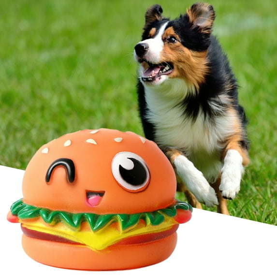 jiaroswwei Dog Training Toy Built-in Sounder Vivid Face Expression Hamburg Shape Party Gifts Dog Squeaky Vinyl Sound Toy for Entertainment