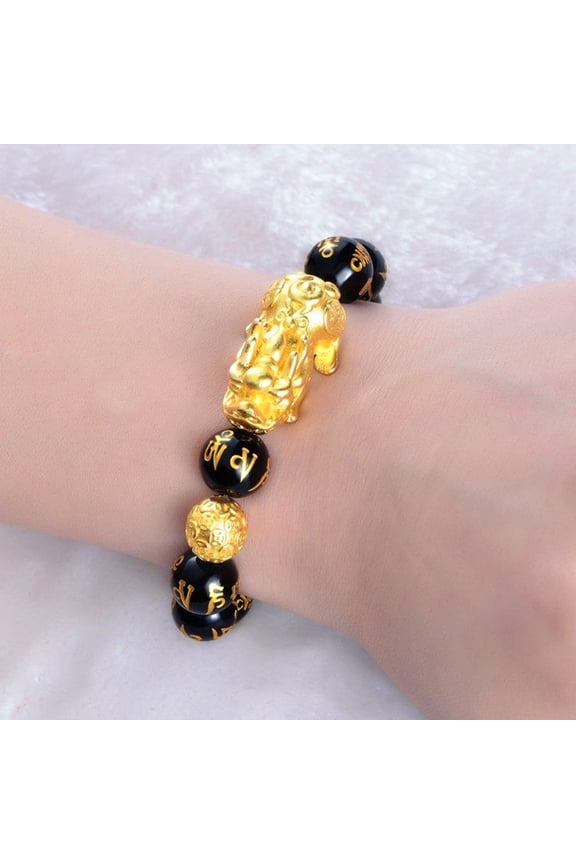 Fashion Unisex Faux Obsidian Bead Good Luck Pi Xiu Bracelet Fortune Jewelry Gift