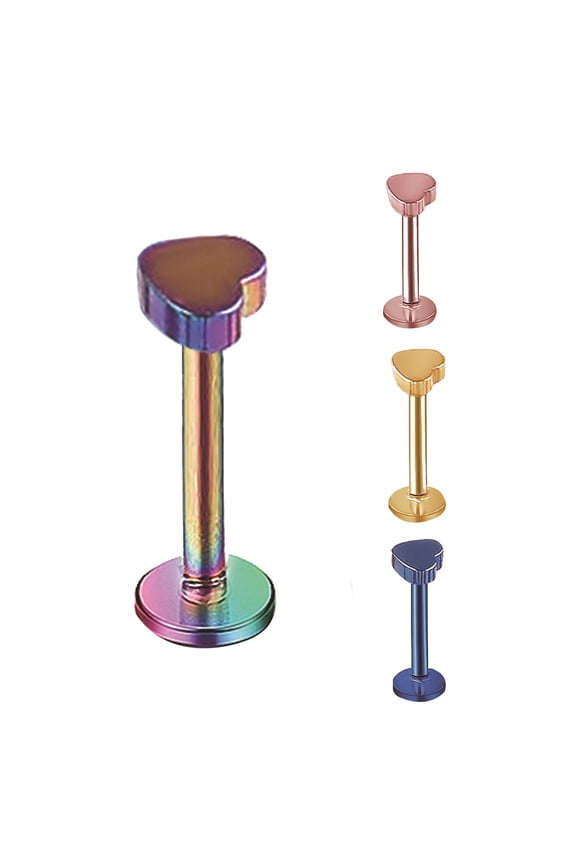 Fashion Women Heart Threaded Lip Chin Ring Bar Ear Stud Body Piercing Jewelry