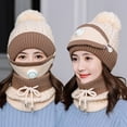 thumbnail image 1 of jiaroswwei Female Winter Warm Knitted Circle Loop Scarf Face Cover Valve Plush Woolen Cap, 1 of 7