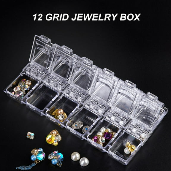 jiaroswwei Jewelry Container Clear Vivid Color 12 Grids Dustproof Smooth Edge Save Space Plastic Nail Art Decoration Loose Bead Jewelry Storage Box