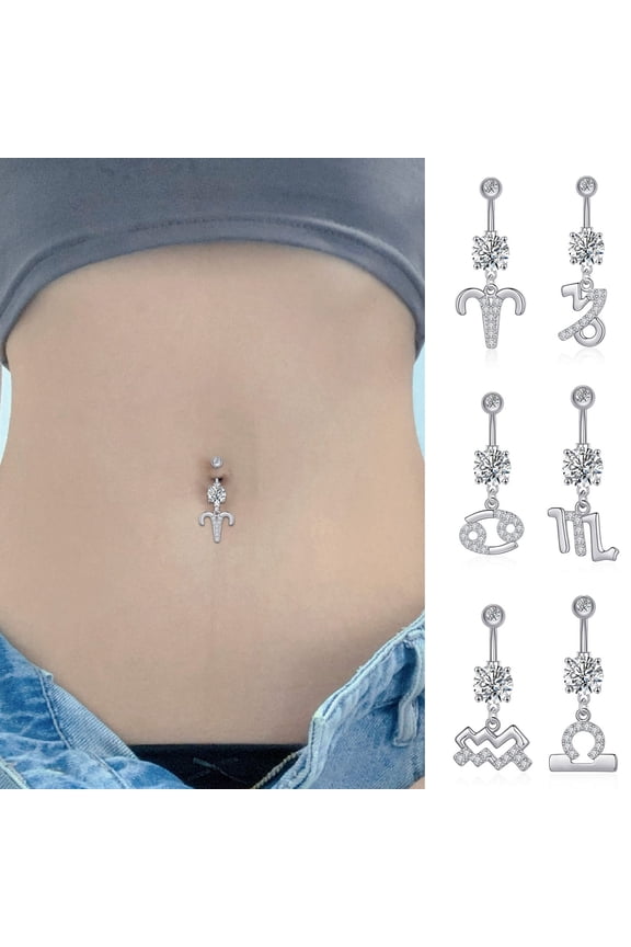 Navel Ring Anti-allergy Smooth Surface Great Stickiness Exquisite Hollow Out Decorative Twelve Constellations Piercing No Inflammation Body Piercing Jewelry Women Jewelry