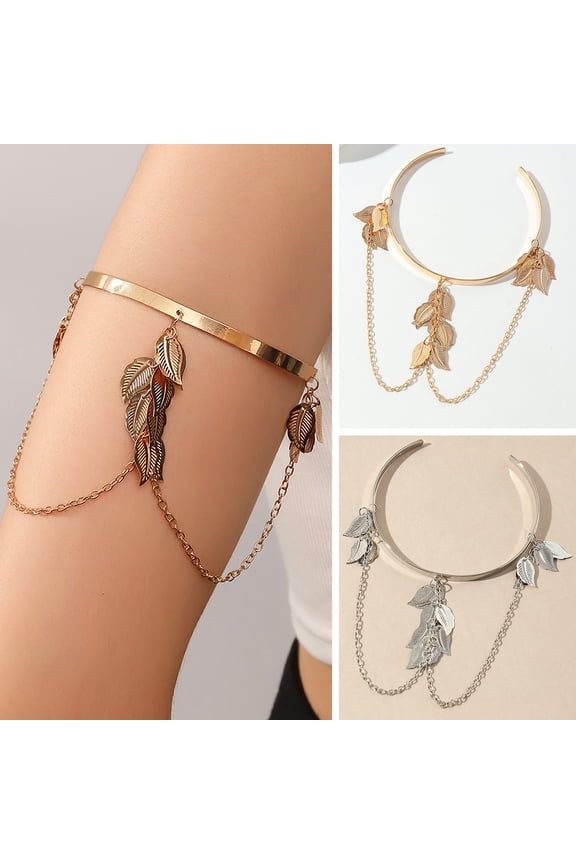 Opening Adjustable Thin Arm Bangle Bohemian Leaf Charm Upper Arm Bracelet Fashion Accessories