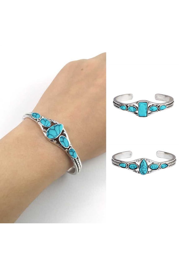 Opening Carving Hollow Out Cuff Bracelet Vintage Turquoises Women Bangle Fashion Accessories