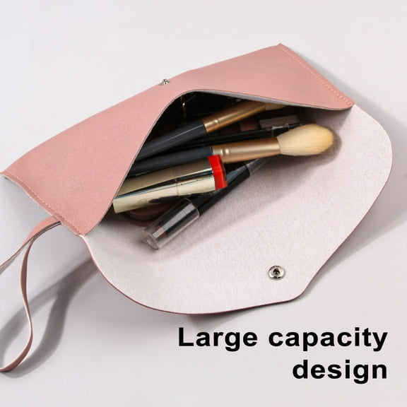 jiaroswwei Rectangle Small Makeup Bag Faux Leather Travel Makeup Brush Case Buckle Closure Cosmetic Envelope Pouch