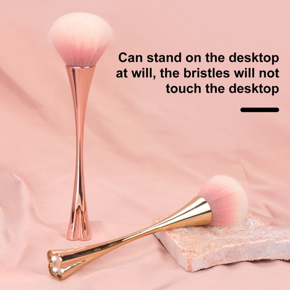 jiaroswwei Standing Nail Dust Brush with Four-leaf clover Base Mirror Soft Bristles Long Handle Nail Art Dust Powder Remover Cleaner Brush Women Makeup Tool