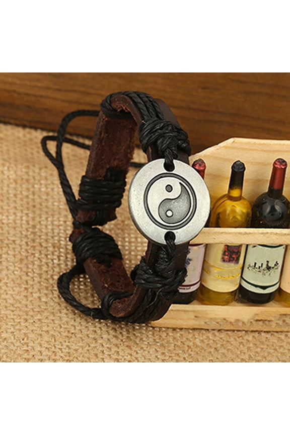 Unisex Eight Diagram Faux Leather Rope Weave Charm Infinity Multilayer Bracelet for Party
