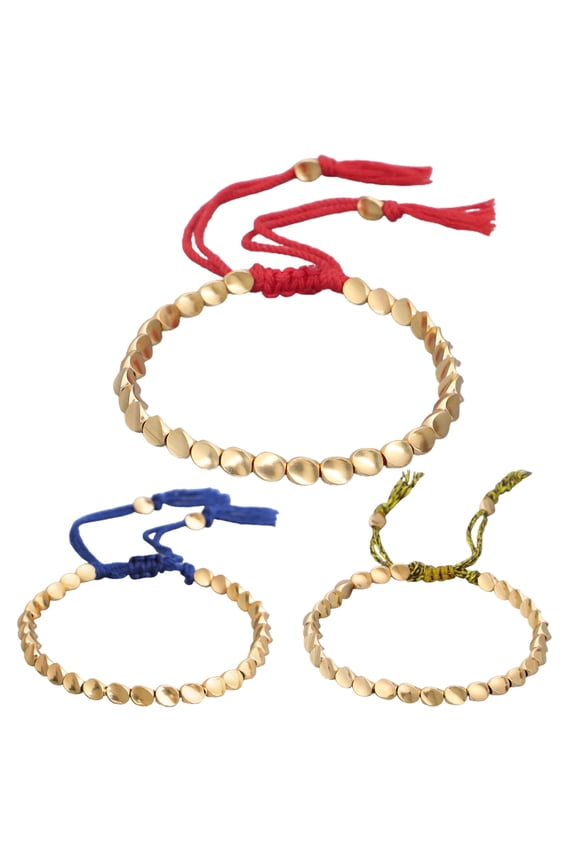 Unisex Handmade Braided Copper Beads Drawstring Lucky Rope String Chain Bracelet