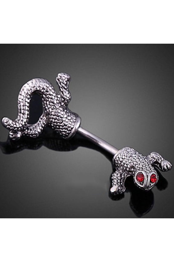 Women Punk Cool Lifelike Red Eye Lizard Design Belly Button Navel Ring Jewelry