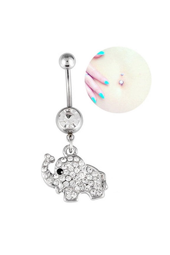 Women's Fashion Rhinestone Elephant Navel Ring Body Piercing Belly Button Ring