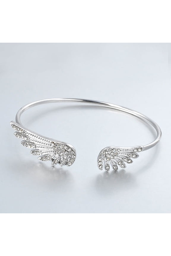 Women's Fashion Silver Color Rhinestone Angel Wings Bangle Cuff Bracelet Jewelry