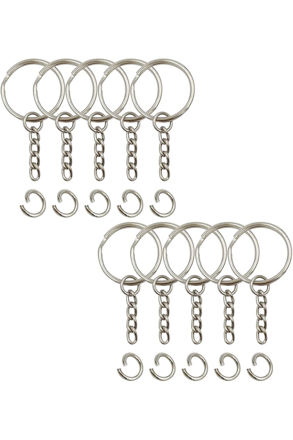 Key Ring with Chain and Open Jump Rings 1 inch, 50 Pack