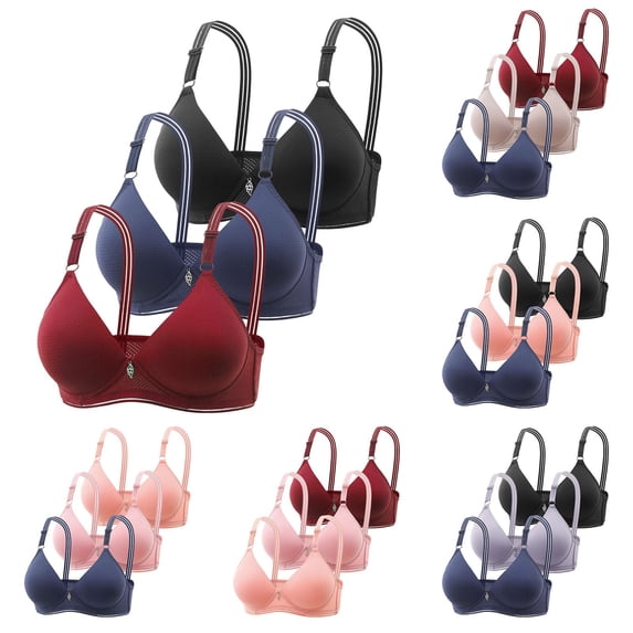 jiaxiM 3 Pack Jelly Bras for Women No Underwire Bras Push Up Wireless Bras with Support and Lift Pullover Full Coverage Supportive Seamless Bras Deep V-Neck Sports Bra Padded for Running Yoga Gym
