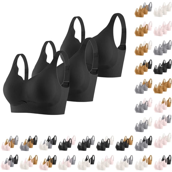 jiaxiM 3 Pack Supportive Sports Bras for Women No Underwire Bras Lace Trim Wireless Bras for Women Pullover Full Coverage Seamless Tshirt Bras Deep V Neck Sport Bras for Women T Shirt Bralettes