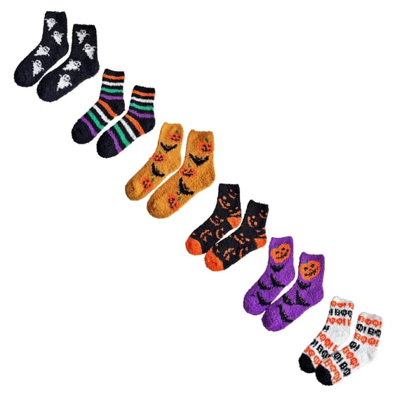 jiaxiM 6 Pairs Fall Fuzzy Socks, Lounge Socks, Halloween Mid‑Calf Sock Set, Breathable Plush Textile, Expandable Silhouette, Cozy Wear For Cool Evenings