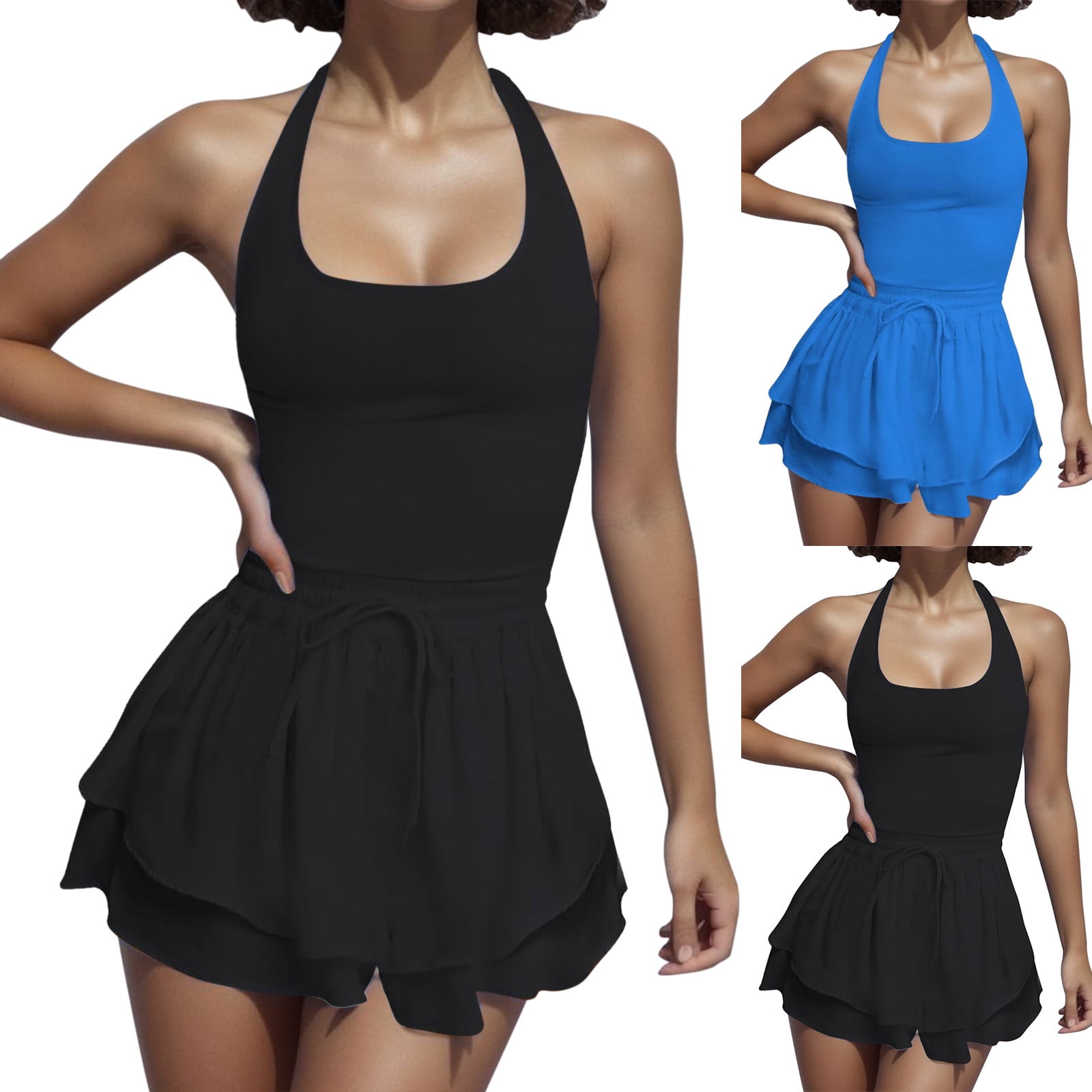 jiaxiM Athletic Dress for Women Tennis Pleated Active Cross Back Workout Dress for Women Sleeveless Mini Golf Dress with Shorts Pocket
