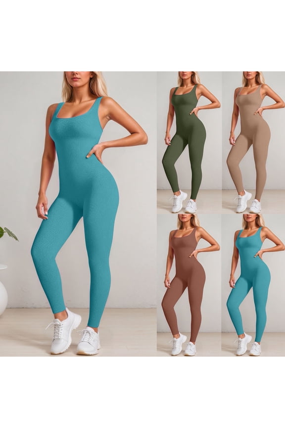 Athletic Rompers for Women Ribbed Long Sleeve Bodysui Stretch Women Workout Outfit Seamless Tummy Control Jumpsuits