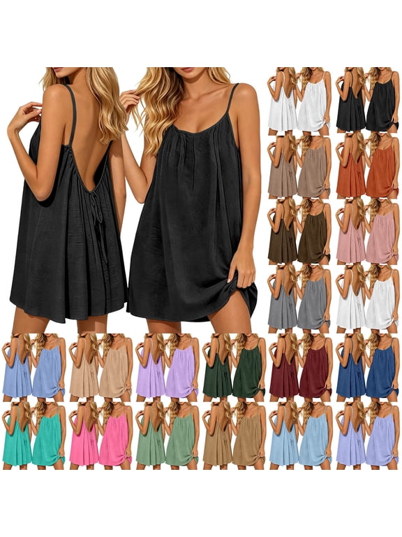Backless Dress Women Short Mini Backless Dress Sleeveless Cami Lounge Dress Above Knee House Dress