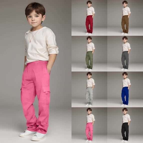 jiaxiM Boys' Wide Leg Cargo Sweatpants Straight Leg, Open Bottom Baggy Pants, Elastic Waist, Casual, Pockets, School, Practice, Playing