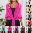 thumbnail image 1 of jiaxiM Cardigan for Women 3/4 Sleeves Open Front Lightweight Soft Netted Knit Cardigan Draped Ruffles Kimono Cover Ups, 1 of 6