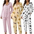 thumbnail image 1 of jiaxiM Cotton Pajamas for Women Set Button Down 2 Piece Lapel Printing Pjs Long Sleeve Casual Loose Sleepwear with Pockets, 1 of 8