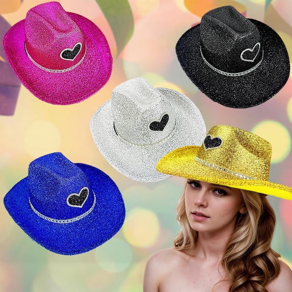 jiaxiM Cowboy Hats for Women Men Straw Cowgirl Hat Wide Brim Shiny Party Cowgirl Hat with Elegant Outfits