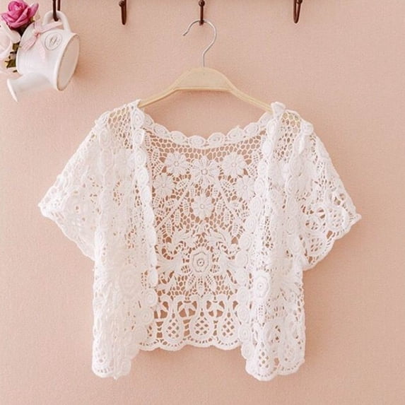 jiaxiM Crochet Cardigans for Women Trendy Lightweight Cropped Boho Solid Color Oversized Spring Open Front Outwear