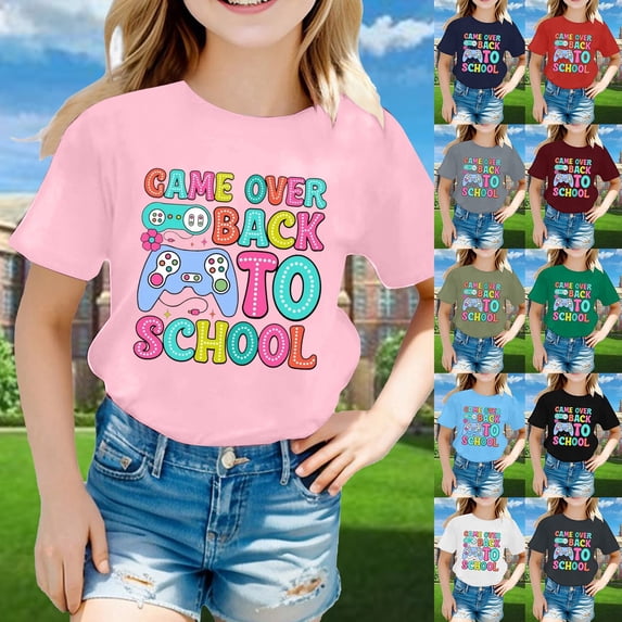 jiaxiM First Day of School Shirt Kids Girl Back To School Shirt for Girls Kids Short Sleeve Shirts Cotton T-Shirt Soft Bow Tee Top Vacation Summer Clothes