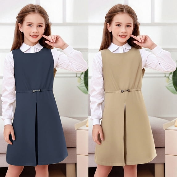 jiaxiM Girl School Uniform Ponte Knit Jumper Dress Cotton Back to School Sleeveless A-Line Dress