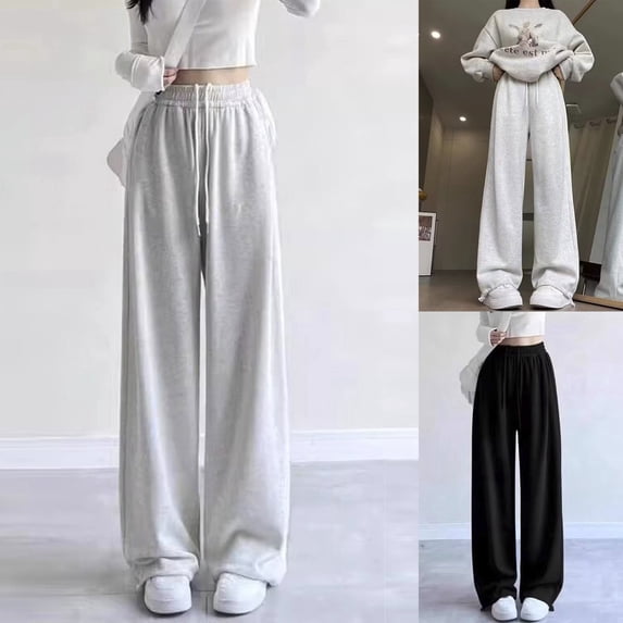 jiaxiM Girl's Elastic Waist Sweatpants Cotton Wide Leg Casual Pants with Pockets Drawstring Fitness Baggy Pants