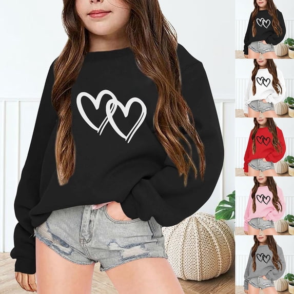 jiaxiM Girls Crew Neck Sweatshirts Cute Printed Long Sleeves Crop Top Loose Tween Girls Trendy Clothes 2026