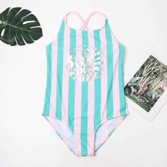 jiaxiM Girls Swimsuit Ruffle One Piece Bow Back Girls Bathing Suits Spaghetti Strap Modest Ruched Contrast Trim Swimsuit Stretchy Girls' Swimwear