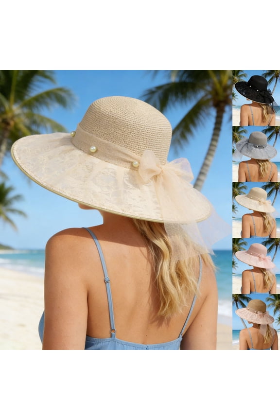 Hats for Women French Style Lace Bow Straw Fisherman Visor for Summer Outings & Beach